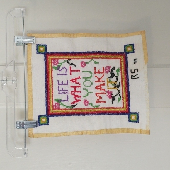 Vintage Cross Stitch Embroidery Life is What You Make It Artwork - Picture 1 of 6